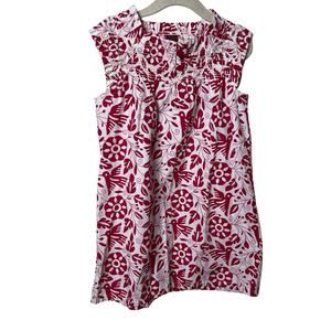 Tea Collection Girl Red White Cotton Sun Dress 5 Elastic Smocked Neckline Straps